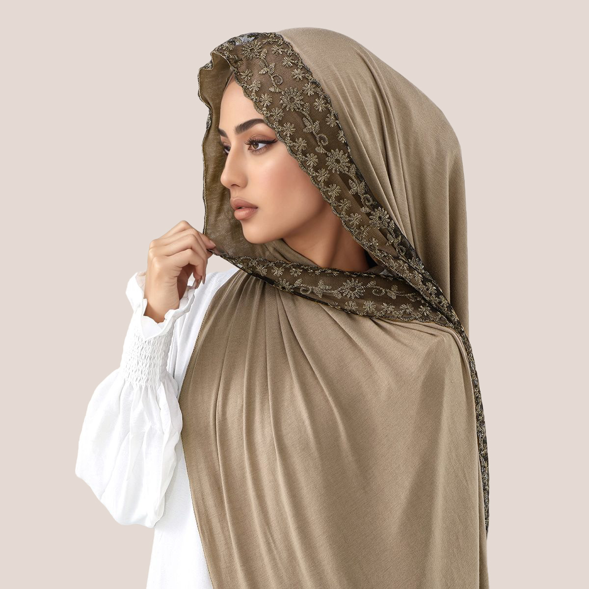 Women Fashion Malaysia - Kant Borduren Katoen Jersey Moslim Hijab