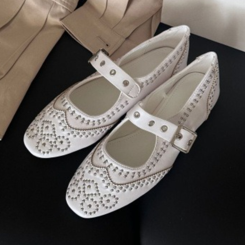 Women Fashion Designer - Retro Klinknagel Gesp Ontwerp Flats Vrouwen