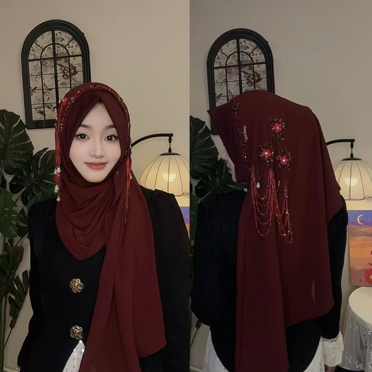 Women Fashion Malaysia - Abaya hijab moslimvrouwen shawl kant hoofddoek