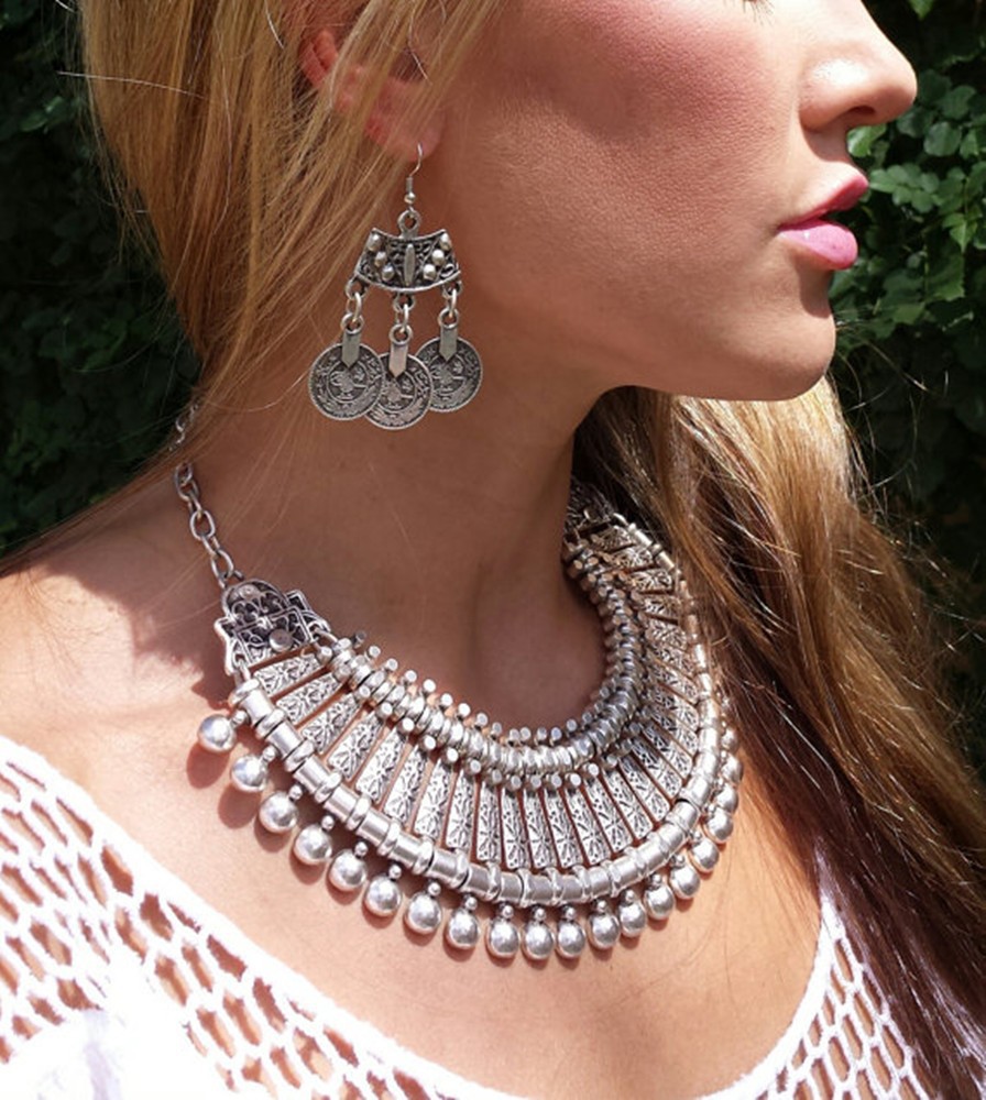 Women Fashion Pakistan - Vintage Zilverachtig Strand Munten Choker Ketting