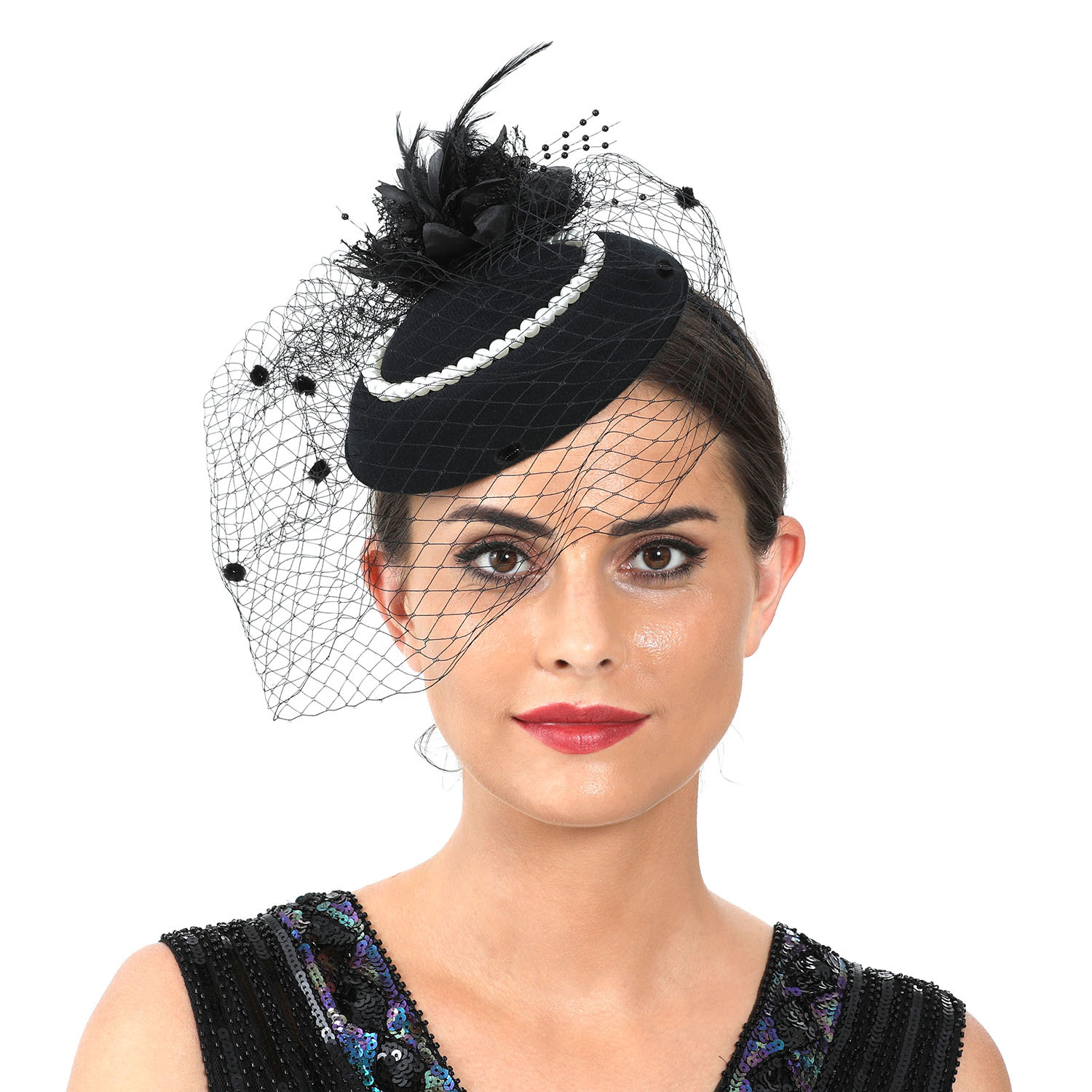 Women'S Fashion Kentucky Derby - Vrouwen veren tovenaar hoed met sluier,